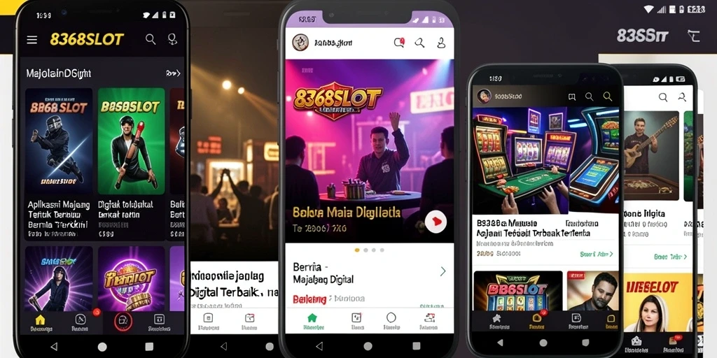 Tampilan antarmuka aplikasi Majalah Digital 8368SLOT yang modern.