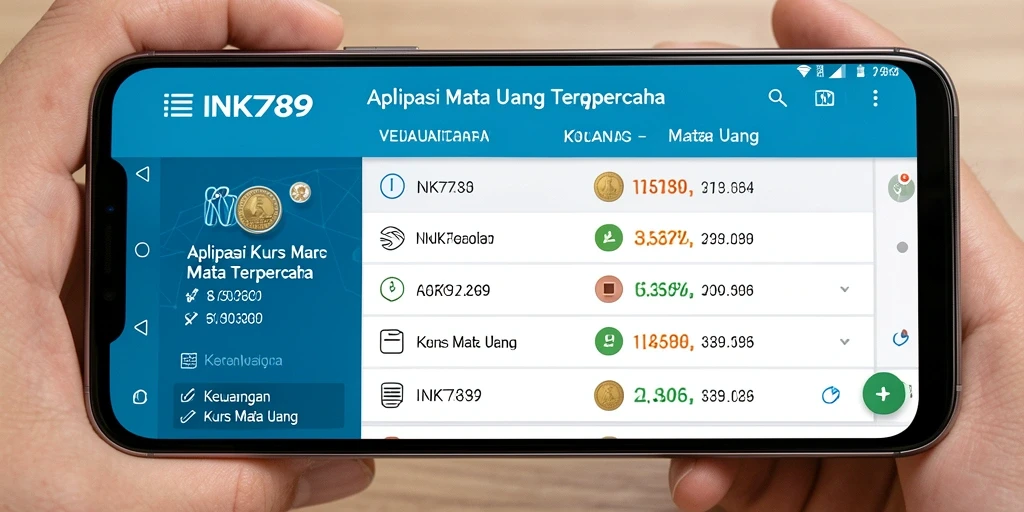 Antarmuka pengguna utama INK789 menampilkan nilai tukar mata uang dengan jelas.