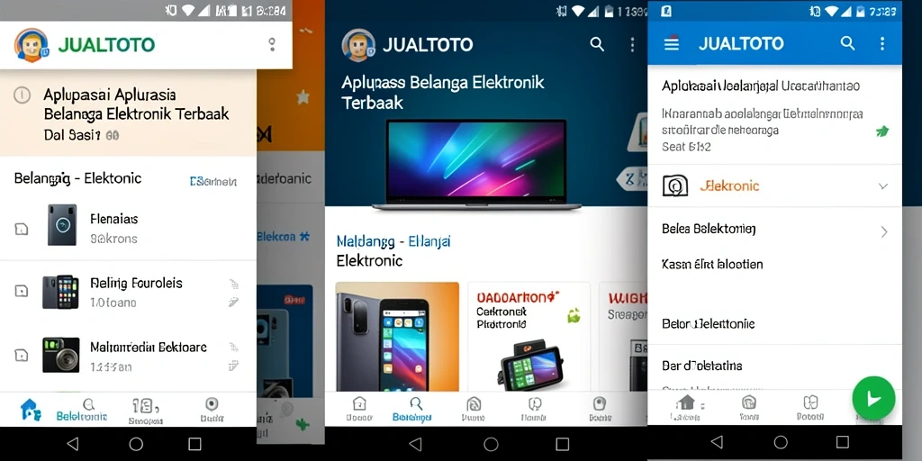 Screenshot antarmuka aplikasi JUALTOTO dengan fitur belanja elektronik.